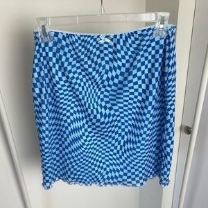 Blue Checkered Mesh Mini Skirt